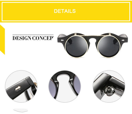 Round Steampunk Flip Up Sunglasses