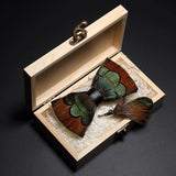 Handmade Woodland Feather Bow Ties & Lapel Pin Gift Box Set
