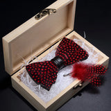 Handmade Woodland Feather Bow Ties & Lapel Pin Gift Box Set