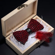 Handmade Woodland Feather Bow Ties & Lapel Pin Gift Box Set