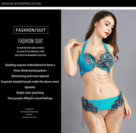 Peacock Belly Dance Beaded Bra and Belt Set