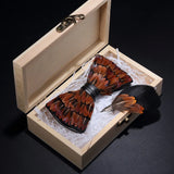 Handmade Woodland Feather Bow Ties & Lapel Pin Gift Box Set