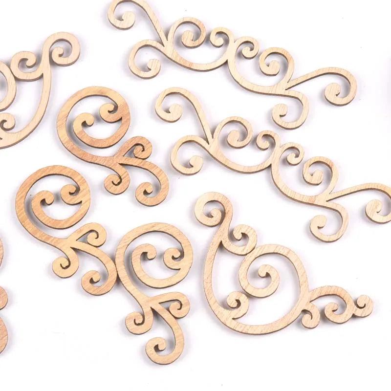 8Pcs Flower Swirl Wood Slices DIY Crafts Scrapbooking Home Decor Wood Lace Corners