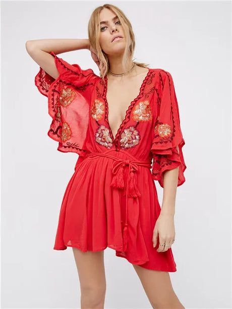 Rory's Boho Embroidered Short Dress Long Top