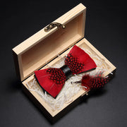 Handmade Woodland Feather Bow Ties & Lapel Pin Gift Box Set