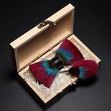 Handmade Woodland Feather Bow Ties & Lapel Pin Gift Box Set