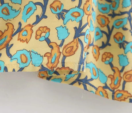 Sayra's Boho Sunshine Yellow Floral Print Long Sleeve Blouse Shirt