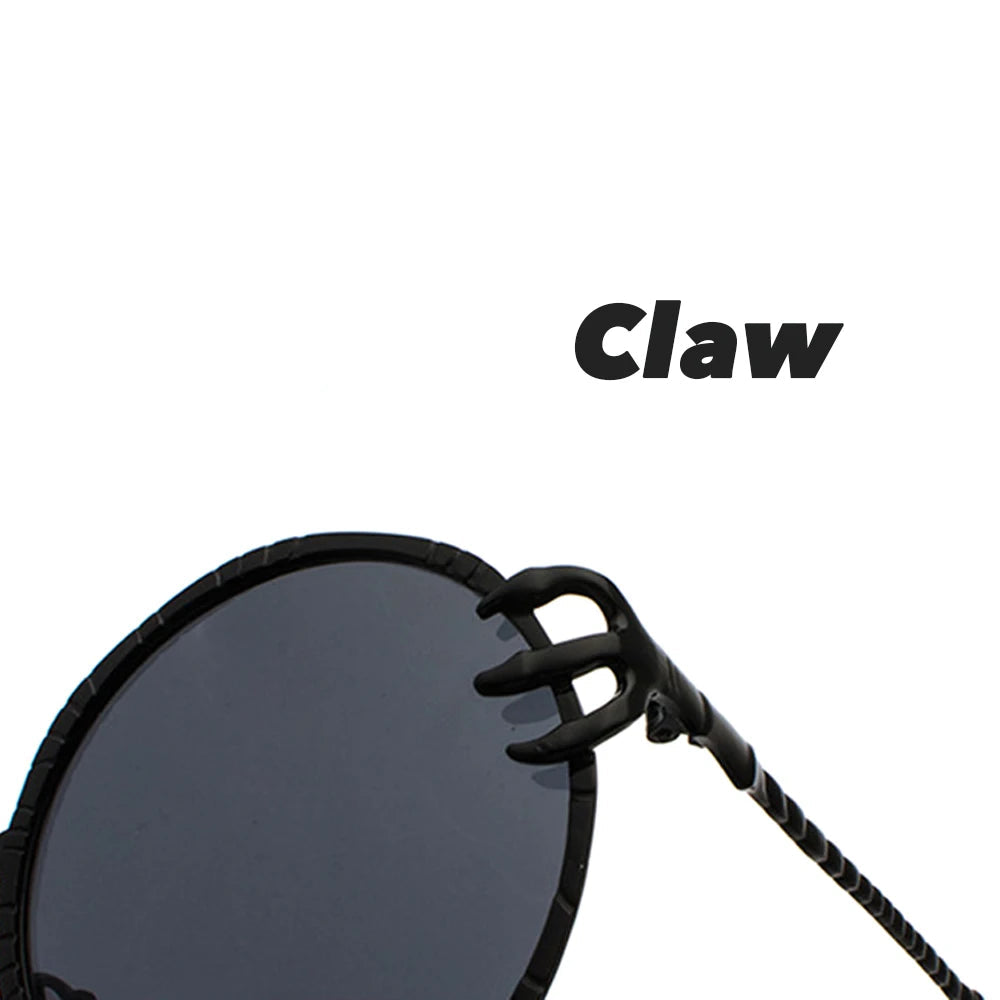Claw Gripped Round Sunglasses Gothic Gold Metal Frame Shades