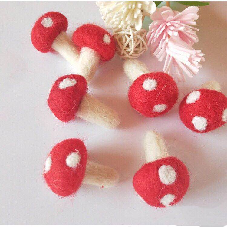 Five Handmade Woolen Felt Mushrooms