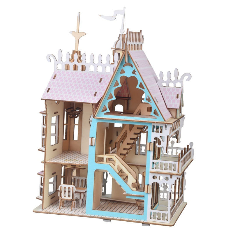 Painted Wooden Doll House with Furniture DIY Craft Kit
