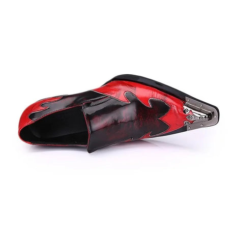 Flaming Rock Mens Dress Shoes Red Faux Leather Pointed Iron Toe Shoes for Men