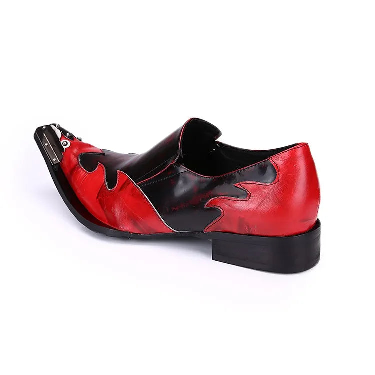 Flaming Rock Mens Dress Shoes Red Faux Leather Pointed Iron Toe Shoes for Men