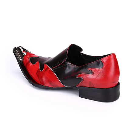 Flaming Rock Mens Dress Shoes Red Faux Leather Pointed Iron Toe Shoes for Men