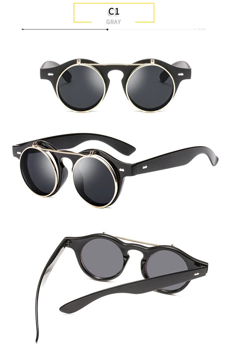 Round Steampunk Flip Up Sunglasses