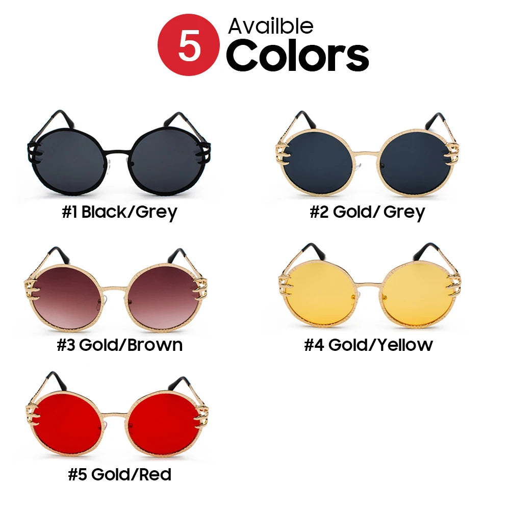 Claw Gripped Round Sunglasses Gothic Gold Metal Frame Shades