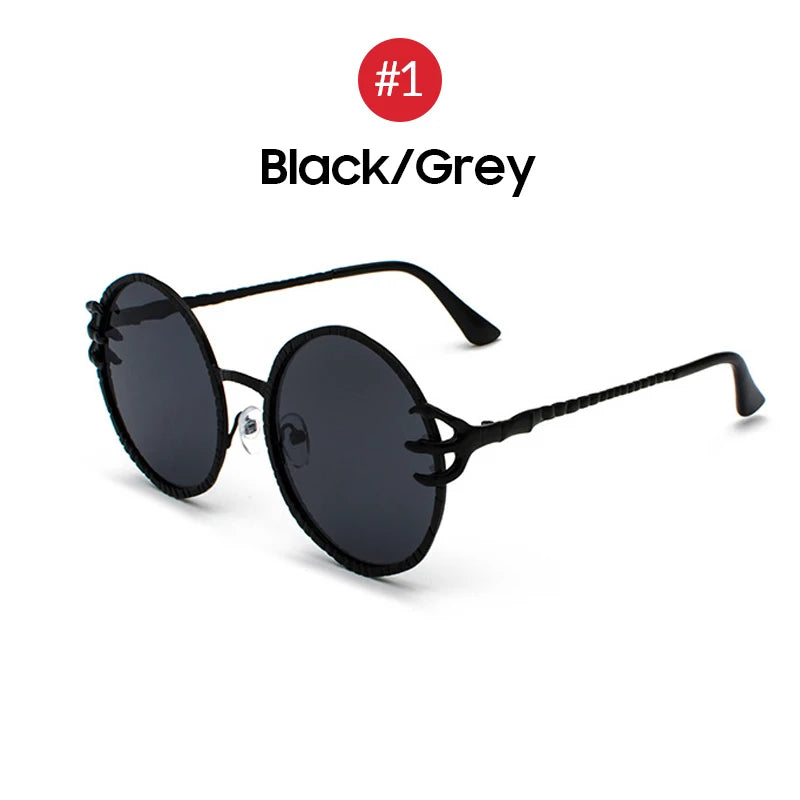 Claw Gripped Round Sunglasses Gothic Gold Metal Frame Shades