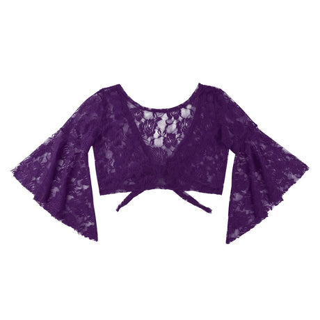 Flare Sleeve Floral Lace Wrap Top Dance Costume Cover Up Cardigan Wraps
