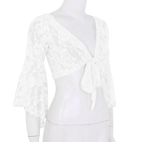 Flare Sleeve Floral Lace Wrap Top Dance Costume Cover Up Cardigan Wraps