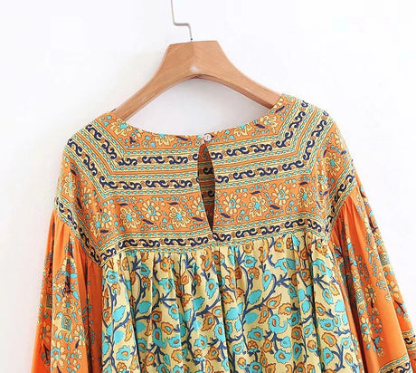Sayra's Boho Sunshine Yellow Floral Print Long Sleeve Blouse Shirt