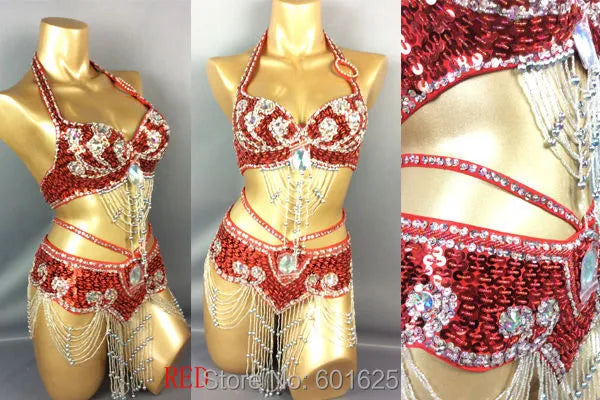 Beaded Sequins Belly Dancing Belt+Bra Samba Costumes