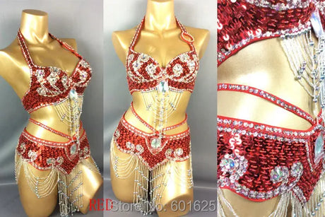 Beaded Sequins Belly Dancing Belt+Bra Samba Costumes