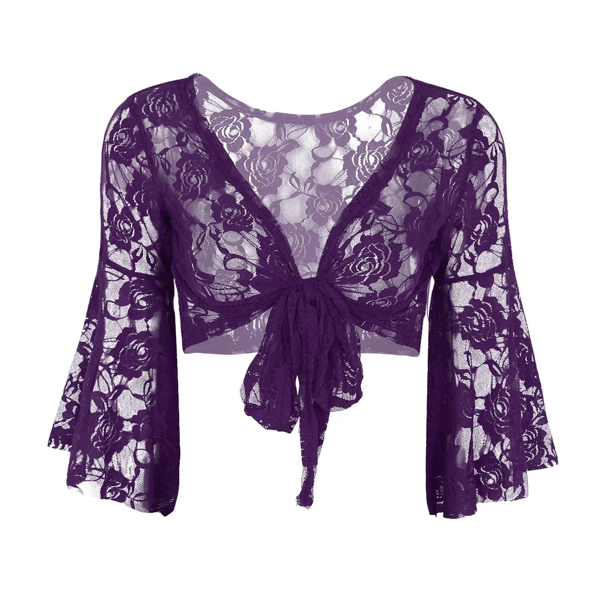 Flare Sleeve Floral Lace Wrap Top Dance Costume Cover Up Cardigan Wraps