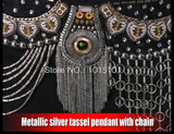 Tribal Fusion Belly Dance Clothes 3pcs Outfit Tops Belt and Pants Women Dance Costume