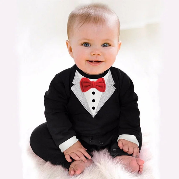 Baby Boy Gentleman Tuxedo Romper Cotton Clothes Newborn One-Piece Outfit Party Suit
