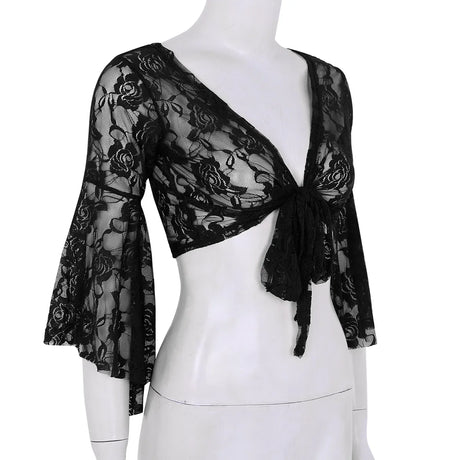 Flare Sleeve Floral Lace Wrap Top Dance Costume Cover Up Cardigan Wraps