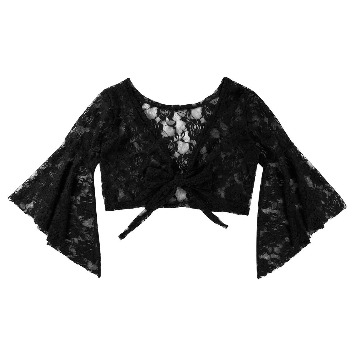 Flare Sleeve Floral Lace Wrap Top Dance Costume Cover Up Cardigan Wraps