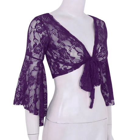 Flare Sleeve Floral Lace Wrap Top Dance Costume Cover Up Cardigan Wraps