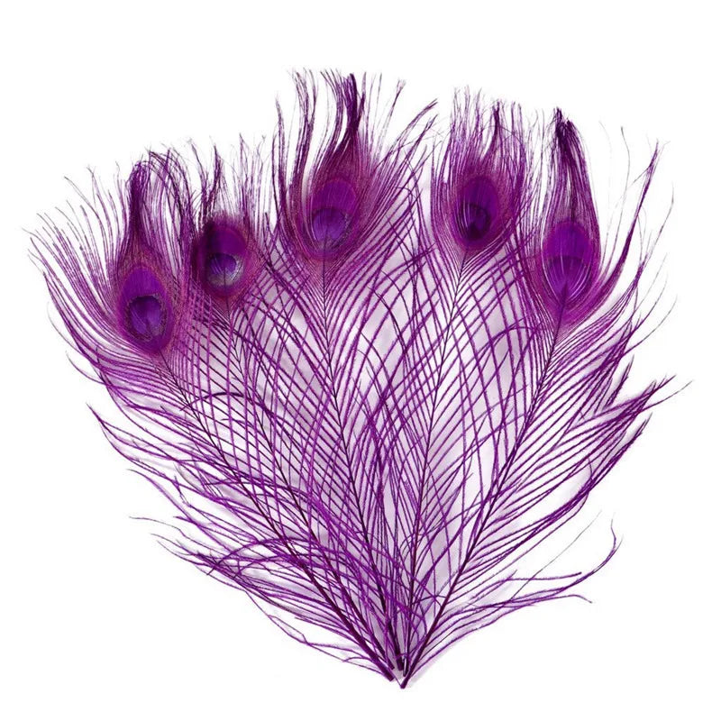 100Pcs Ivory & Dyed White Peacock Feathers Decor DIY Crafts 25-32CM