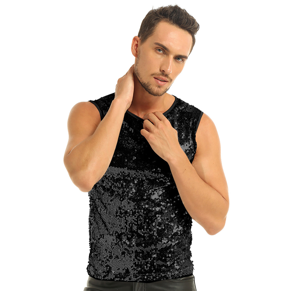 Mens Sequinned Tank Tops Festival Rave Party Clubwear
