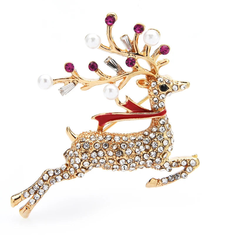 Leaping Christmas Deer Brooch