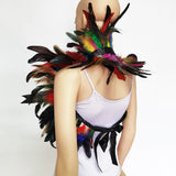 Black Rooster Feather Shrug Gothic Collar with Ribbon Ties