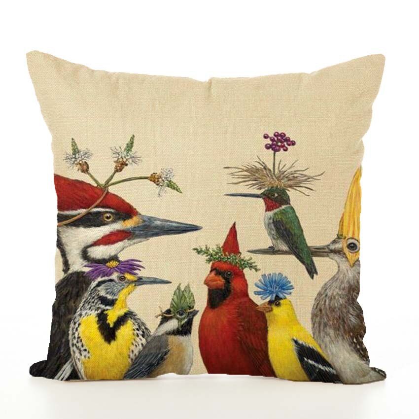 Spring Frolic Decorative Cushion Covers Squirrel Bird Bear Fox Printed Cotton Linen Pillowcase