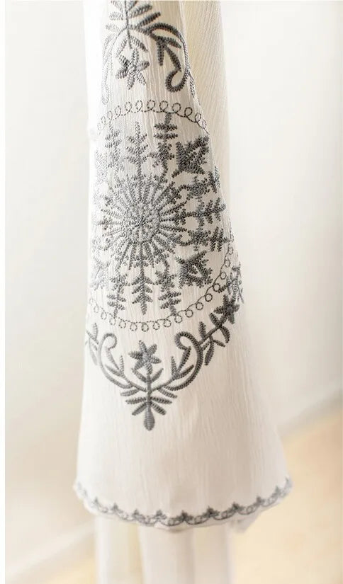 Laney's Long Sleeve Vintage Embroidered Cotton Boho Dress