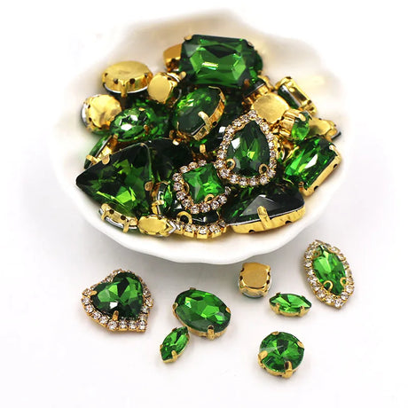 50pcs/Bag Shiny Mixed Shape Sew On Glass Rhinestone Gold Claw Crystal Buckle DIY Decoration 24 Colours