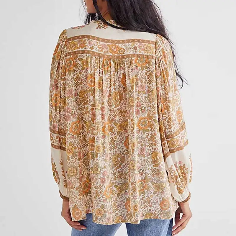 Saffy's Boho Blouse Floral Print Buttons Down Top