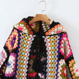 Granny Square Hand Crochet Mohair Hooded Long Cardigan