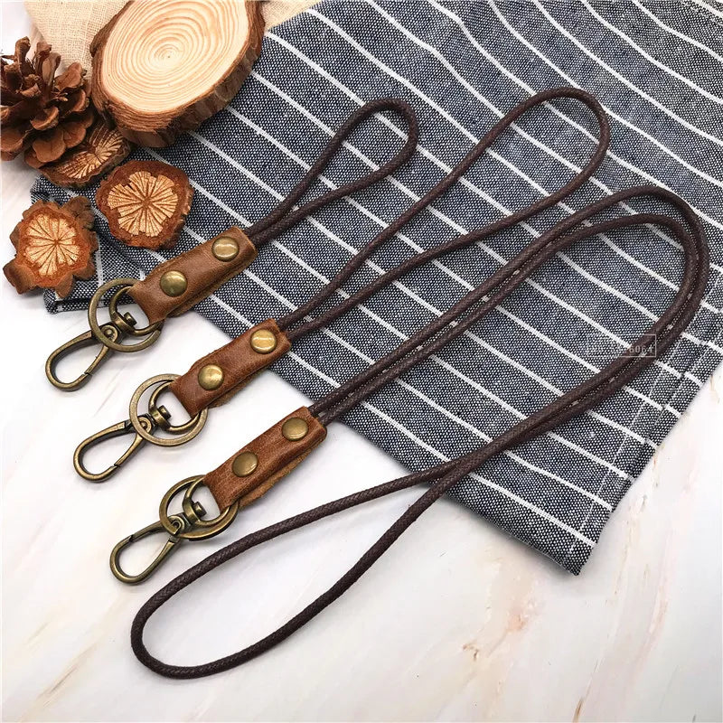 Leather Lanyard Strap Wrist Neck Keychain