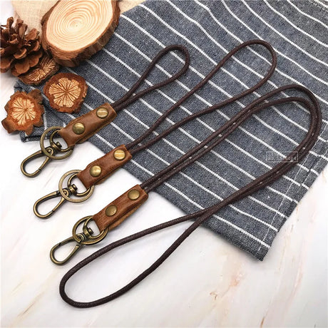 Leather Lanyard Strap Wrist Neck Keychain