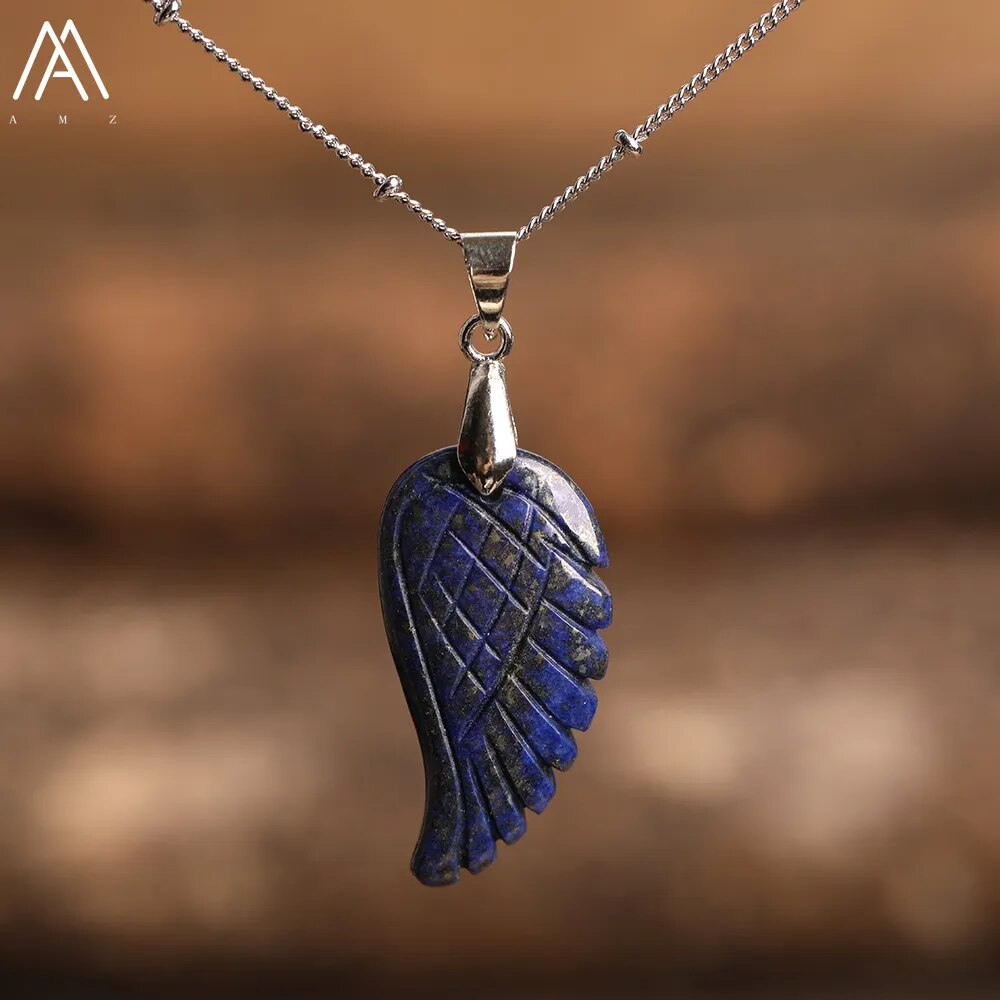 Natural Stone Angel Wings Pendant Necklaces