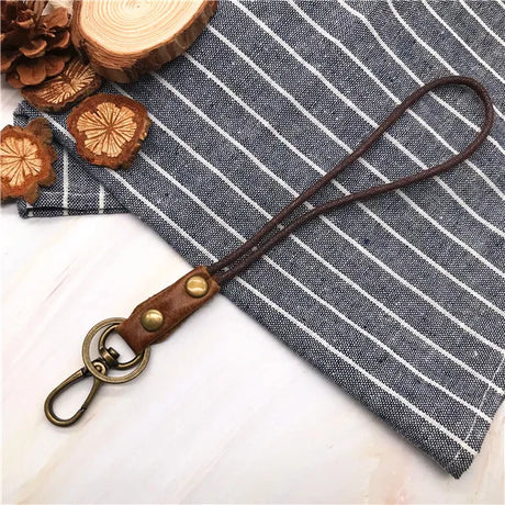 Leather Lanyard Strap Wrist Neck Keychain