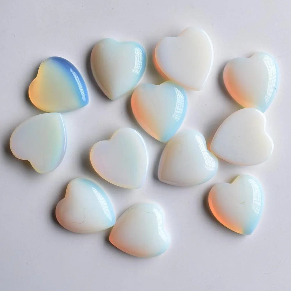 Twelve Natural Stone Heart Shape Cabochons for Jewellery Making 25mm