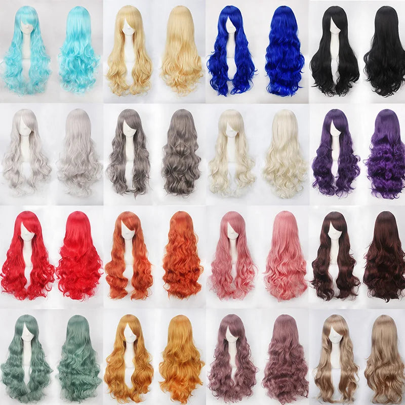 Extra Long Wavy or Straight Wigs with Full Bangs Heat Resistant.