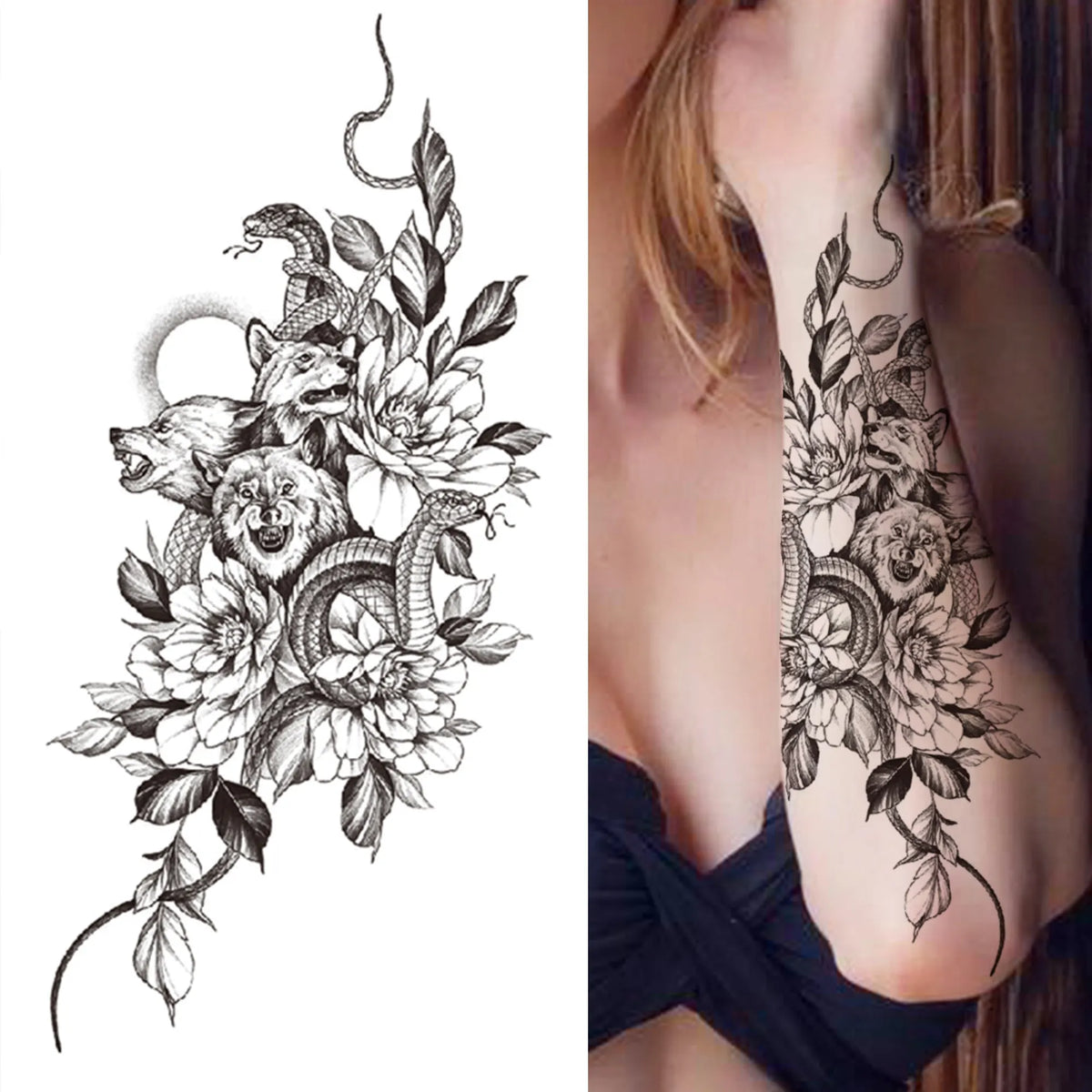 Large Peony Temporary Tattoos
