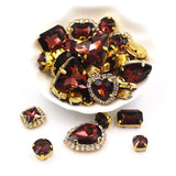 50pcs/Bag Shiny Mixed Shape Sew On Glass Rhinestone Gold Claw Crystal Buckle DIY Decoration 24 Colours