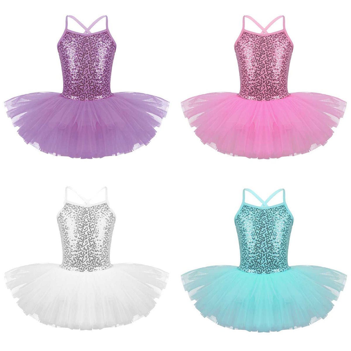 Girls Shiny Sequins Tutu Ballet Dance Dress Leotard Skate Wear Ballerina Fairy Party Costume