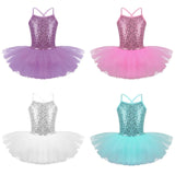 Girls Shiny Sequins Tutu Ballet Dance Dress Leotard Skate Wear Ballerina Fairy Party Costume
